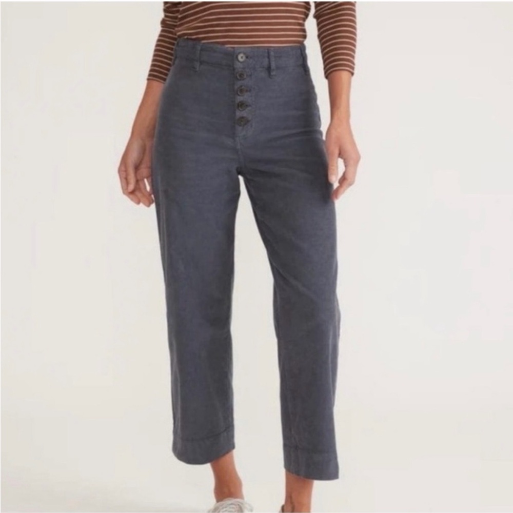 Marine Layer Corduroy Bridget Wide Leg Crop Pants Washed Navy Corduroy Blue 4